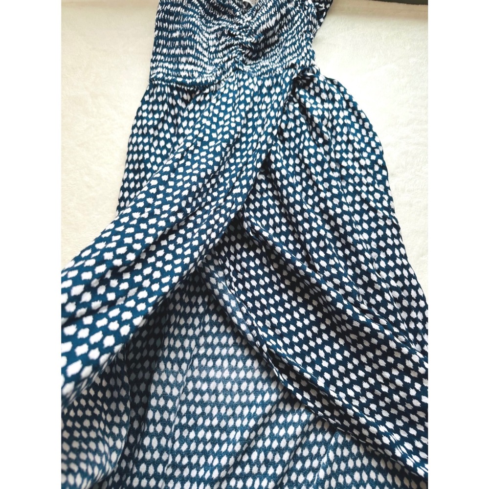 Tiare Hawaii Blue White Smocked Maxi Dress OS Off Shoulder Boho Coastal Resort - Picture 7 of 11